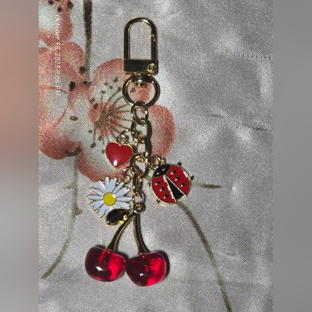Charming Ladybug and Daisy cherries bagcharm